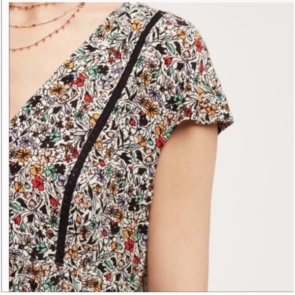 🩷ANTHROPOLOGIE VANESSA VIRGINIA FLORAL LADDER LACE VNECK TUNIC TOP, Size Small - Picture 2 of 6